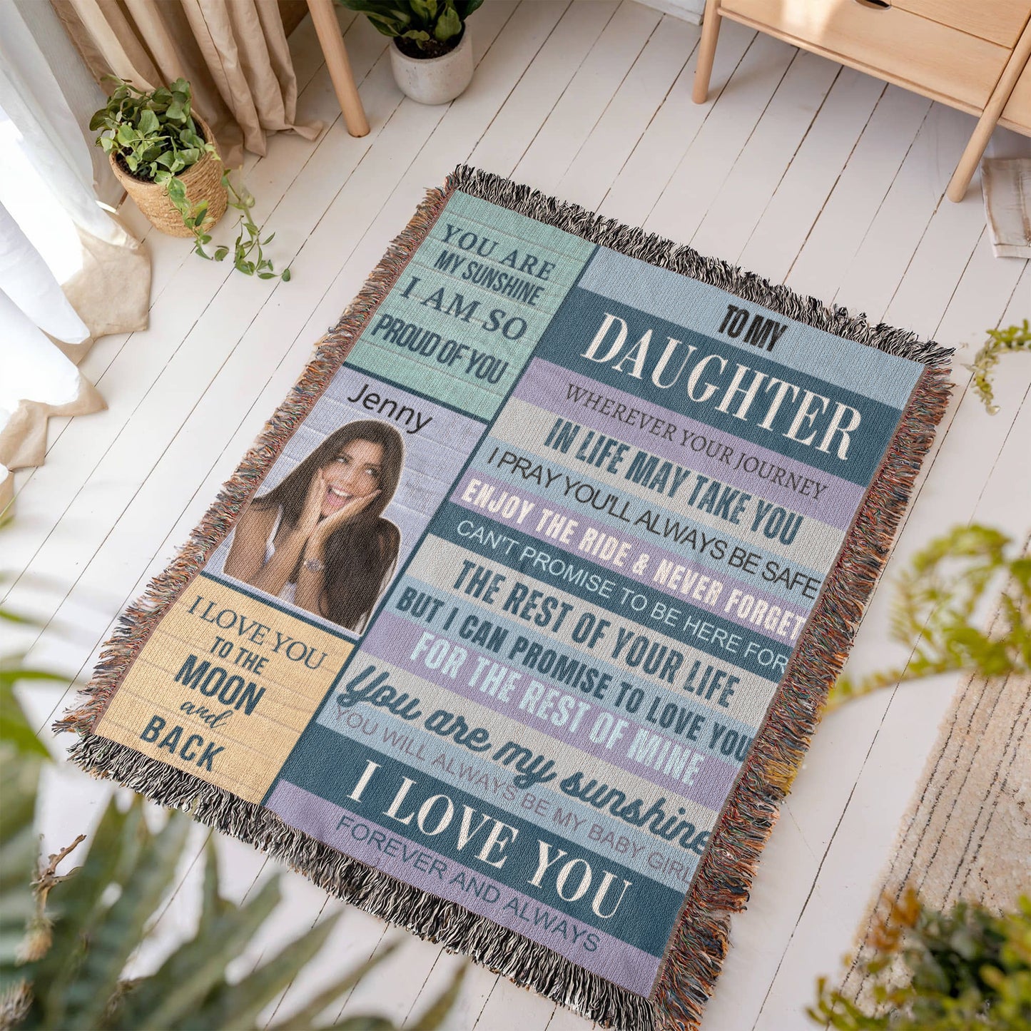 A Daughter from Dad photo name heirloom, sherpa or fleece blanket blue
