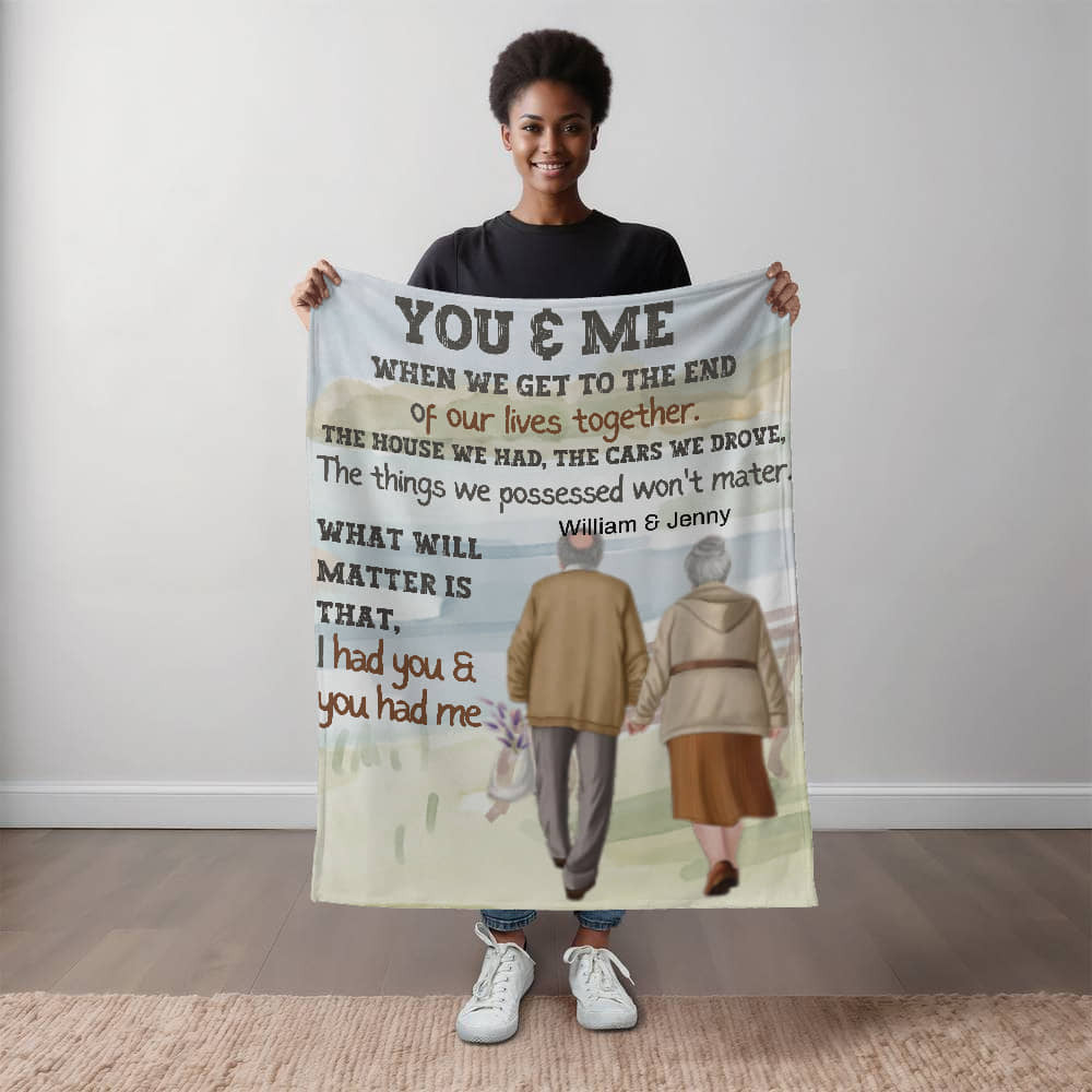 A Personalized Old Couple Sherpa or Fleece Blanket