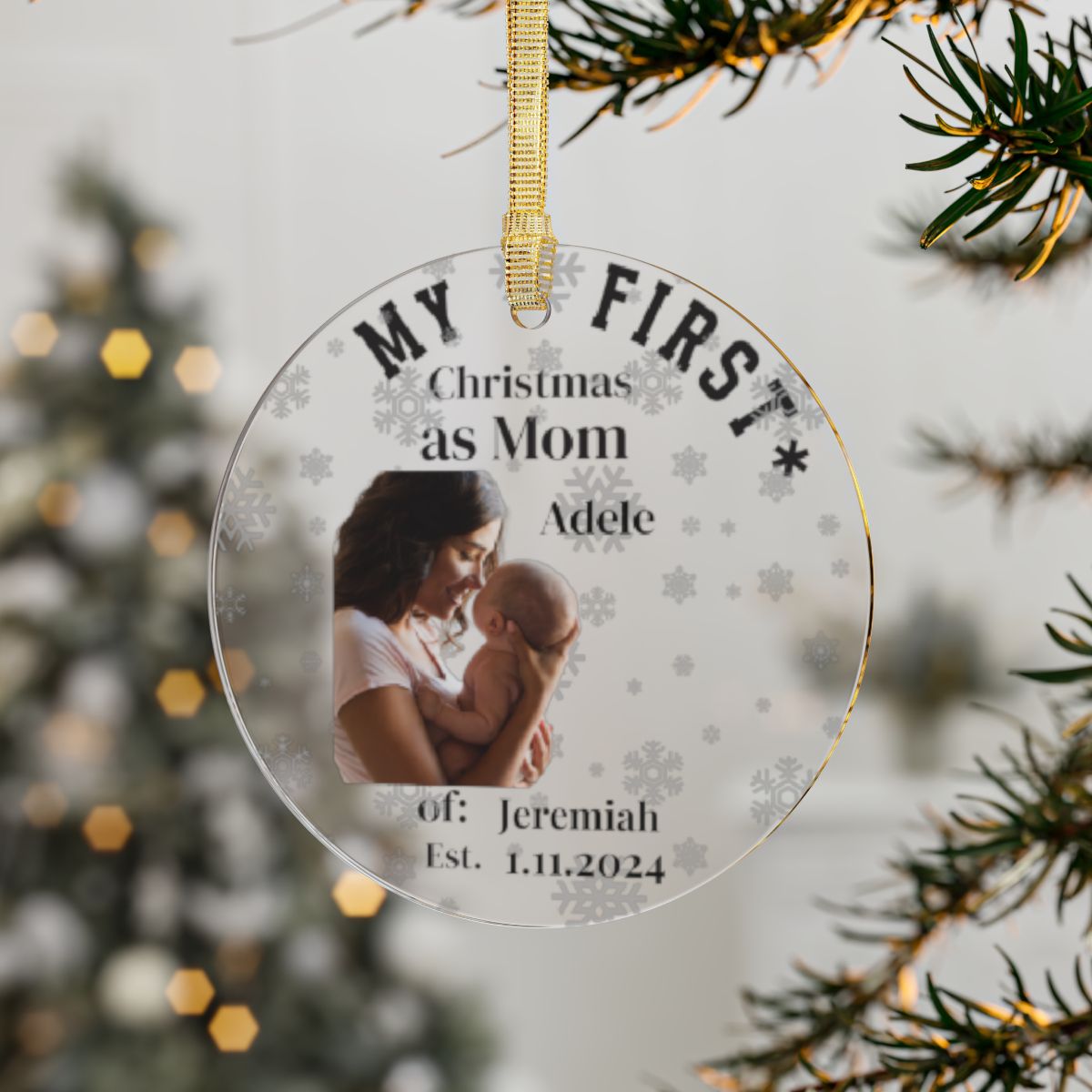 Custom Gift For A Mom Personalized Acrylic Ornament First Christmas With Mothers And Babys Photo New Family Keepsake Christmas Tree Decor