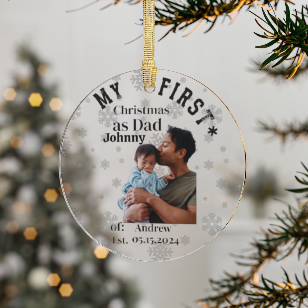 Custom Gift For A Dad Personalized Acrylic Ornament First Christmas With Fathers And Babys Photo New Family Keepsake Christmas Tree Decor