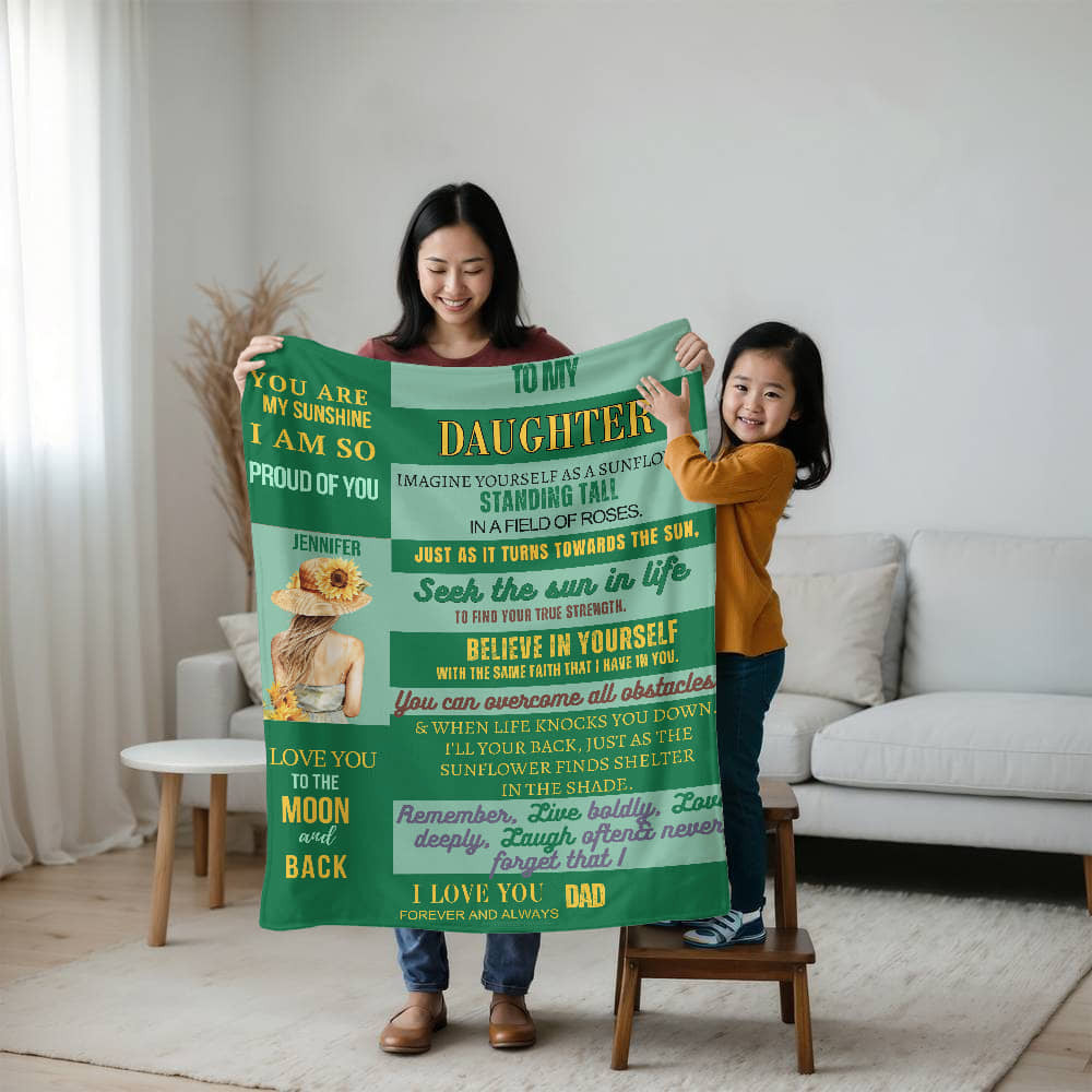 A Blanket for My Daughter from Dad. Green, Sherpa or Fleece
