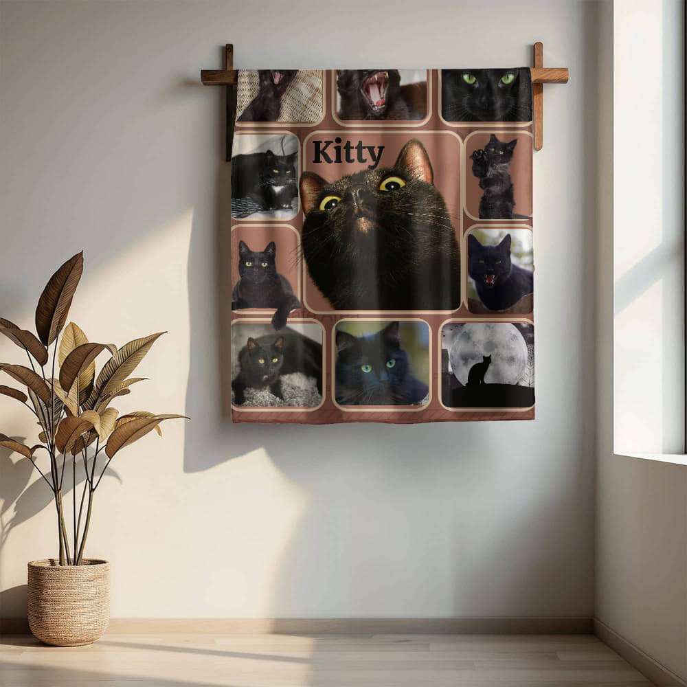 A Photo Personalized Cat Sherpa or Fleece Blanket