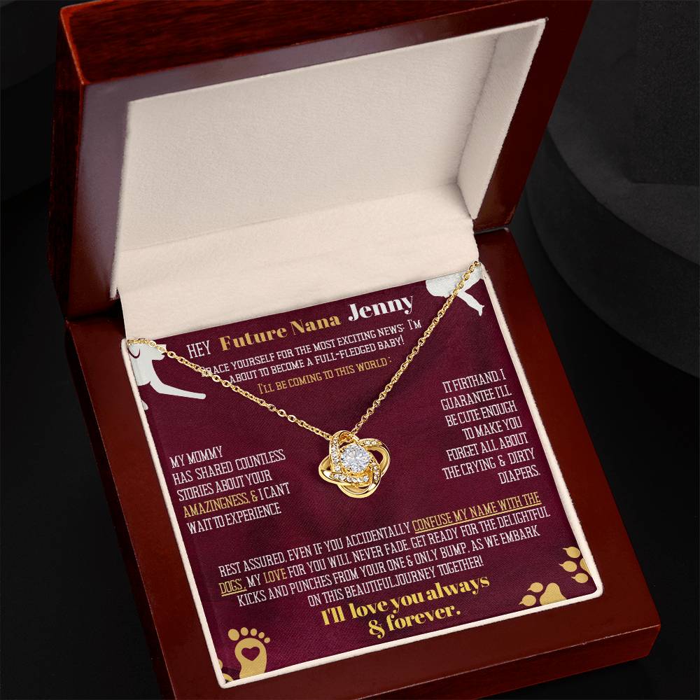 Hey my dog loving Grandma or Nana, I, your next grandchild will soon come to this world! Personalized pregnancy announcement.