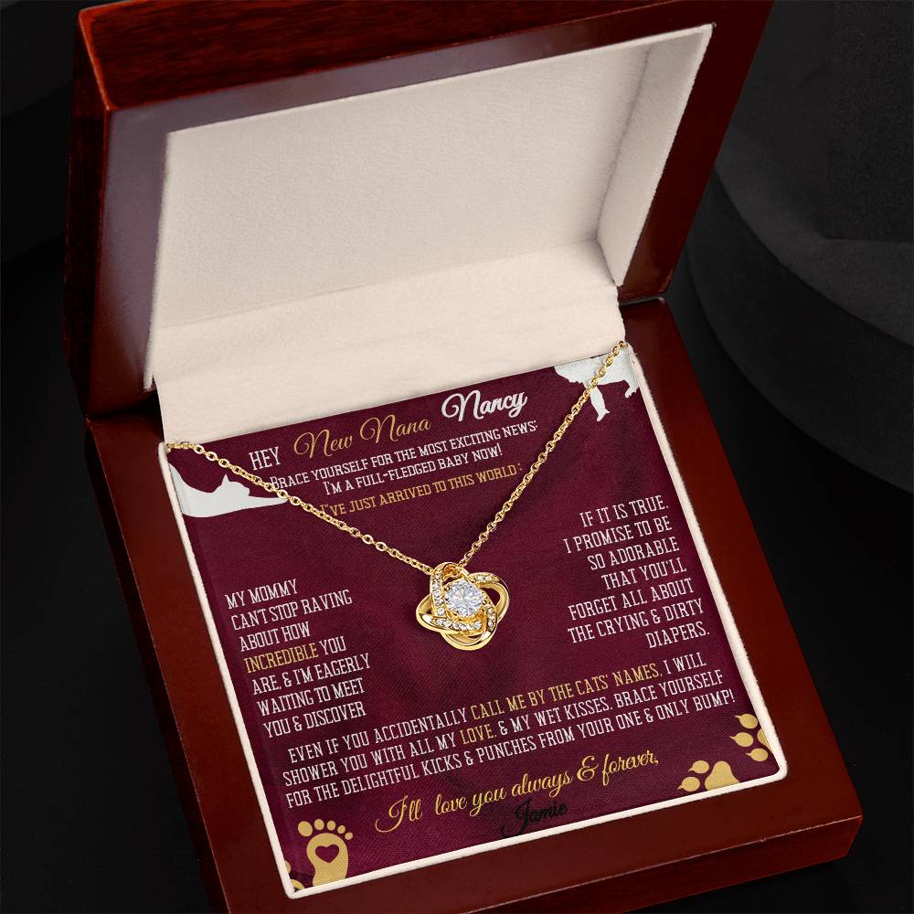 New Cat Nana Birthday News, Gift | Baby Arrival Announcement from Daughter Son, New Addition to Family Tree Personalized Necklace, Heartfelt Funny Message Card.