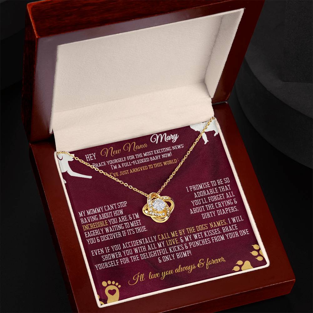 New Dog Nana Grandmom Birthday Announcement, Gift | Baby Arrival News from Daughter Son, Personalized Necklace, Heartfelt Funny Message Card.