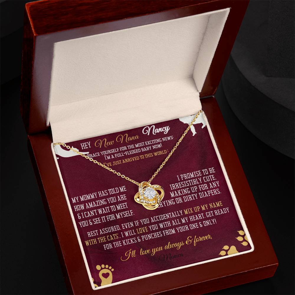 New Cat Nana Grandmom Birthday Announcement, Gift | Baby Arrival News from Daughter Son, Personalized Necklace, Heartfelt Funny Message Card.