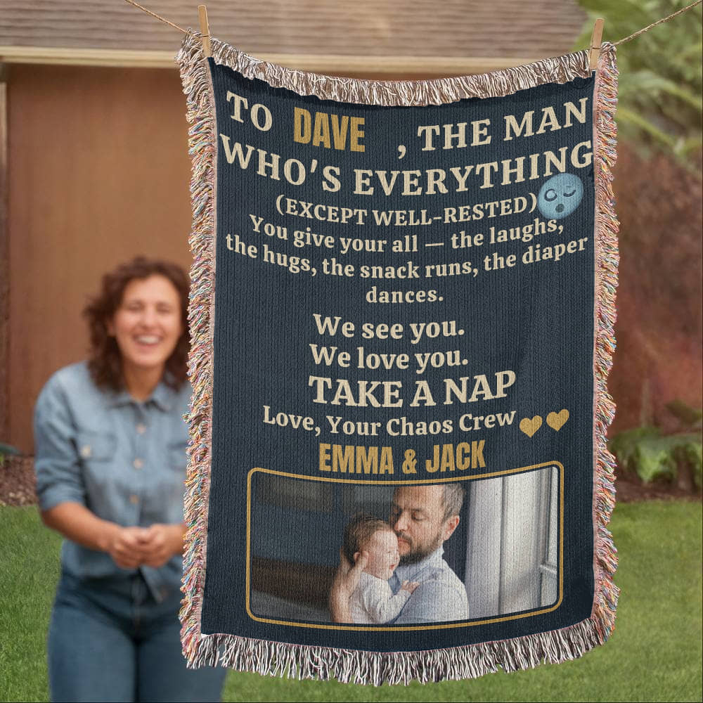 Custom Fleece Sherpa Woven Love Blanket for a New Dad