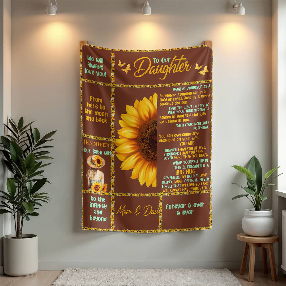 A Sunflower T Sections Daughter from Dad Sherpa or Fleece Blanket (3:4)