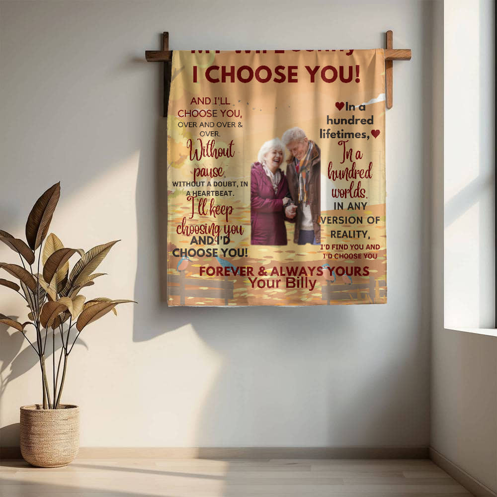 A Personalized I Choose You Sherpa or Fleece Blanket for Older Couple