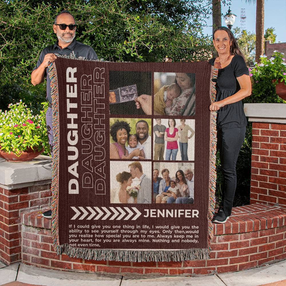 To My Daughter Heirloom Woven Blanket Colour (with 6 custom photos, heartfelt quote, personalized with her name
