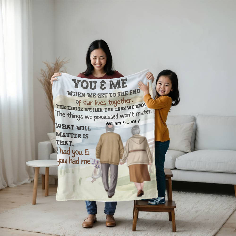 A Personalized Old Couple Sherpa or Fleece Blanket