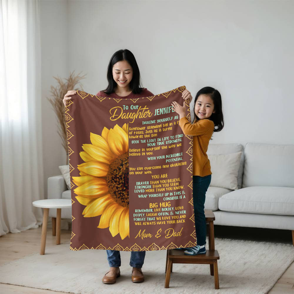 A Big Sunflower Sections Blanket for a Daughter from Mom and Dad Sherpa or Fleece