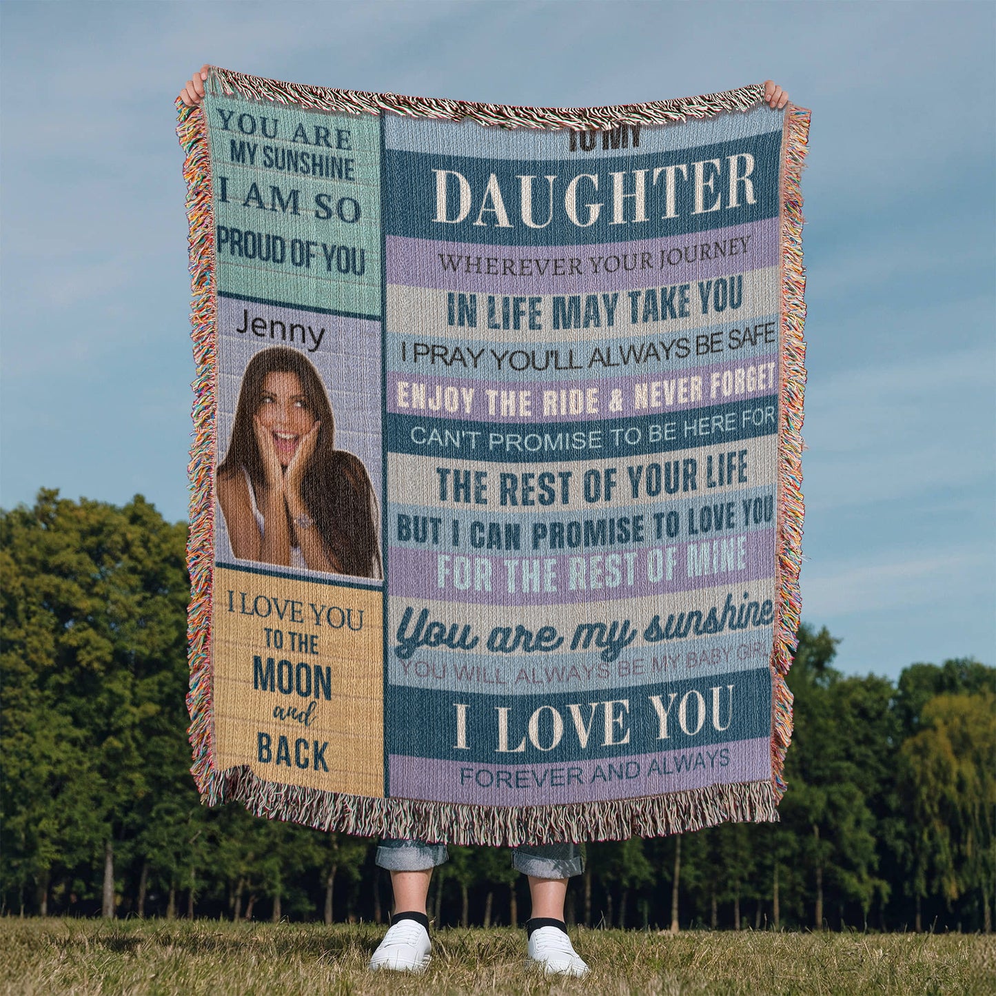 A Daughter from Dad photo name heirloom, sherpa or fleece blanket blue