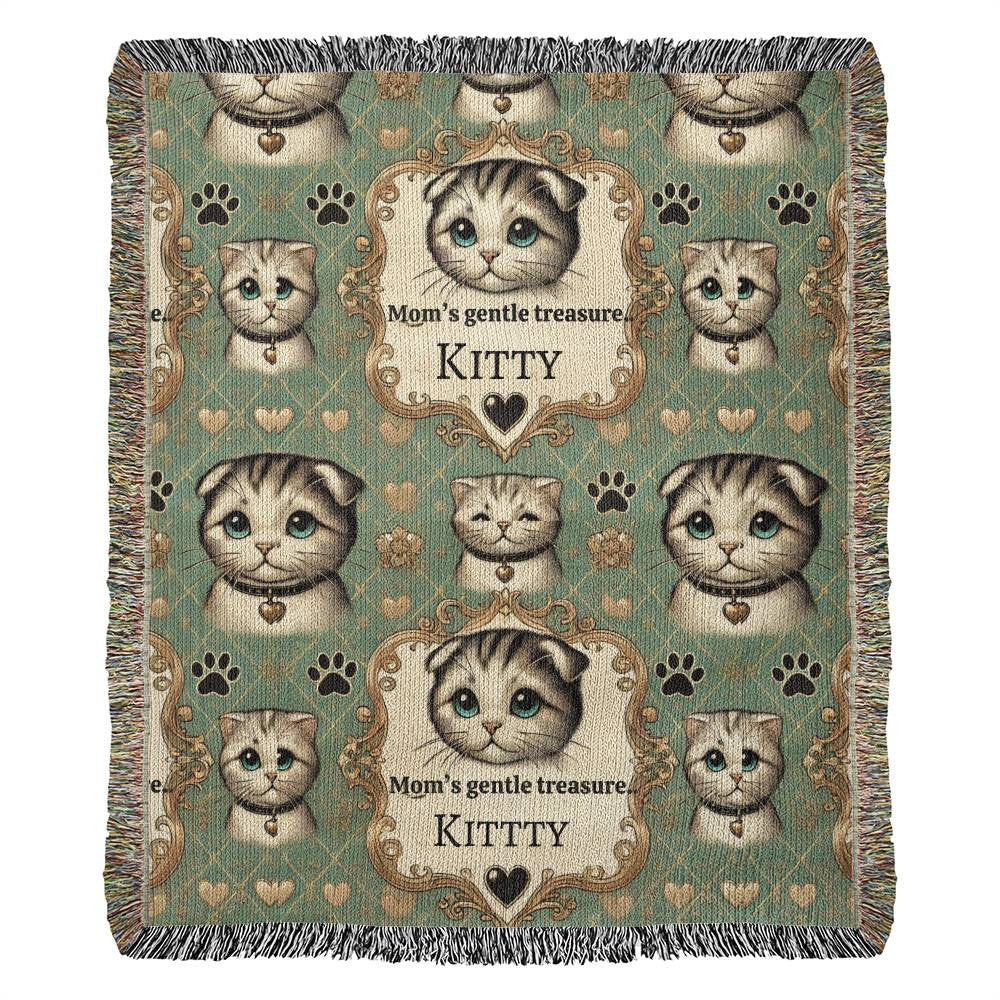 Personalized Cat Mom Christmas Heirloom Woven Blanket Custom Cat Name Abyssinain and Fold-Eared Scottish Fold Cat Throw Bundle
