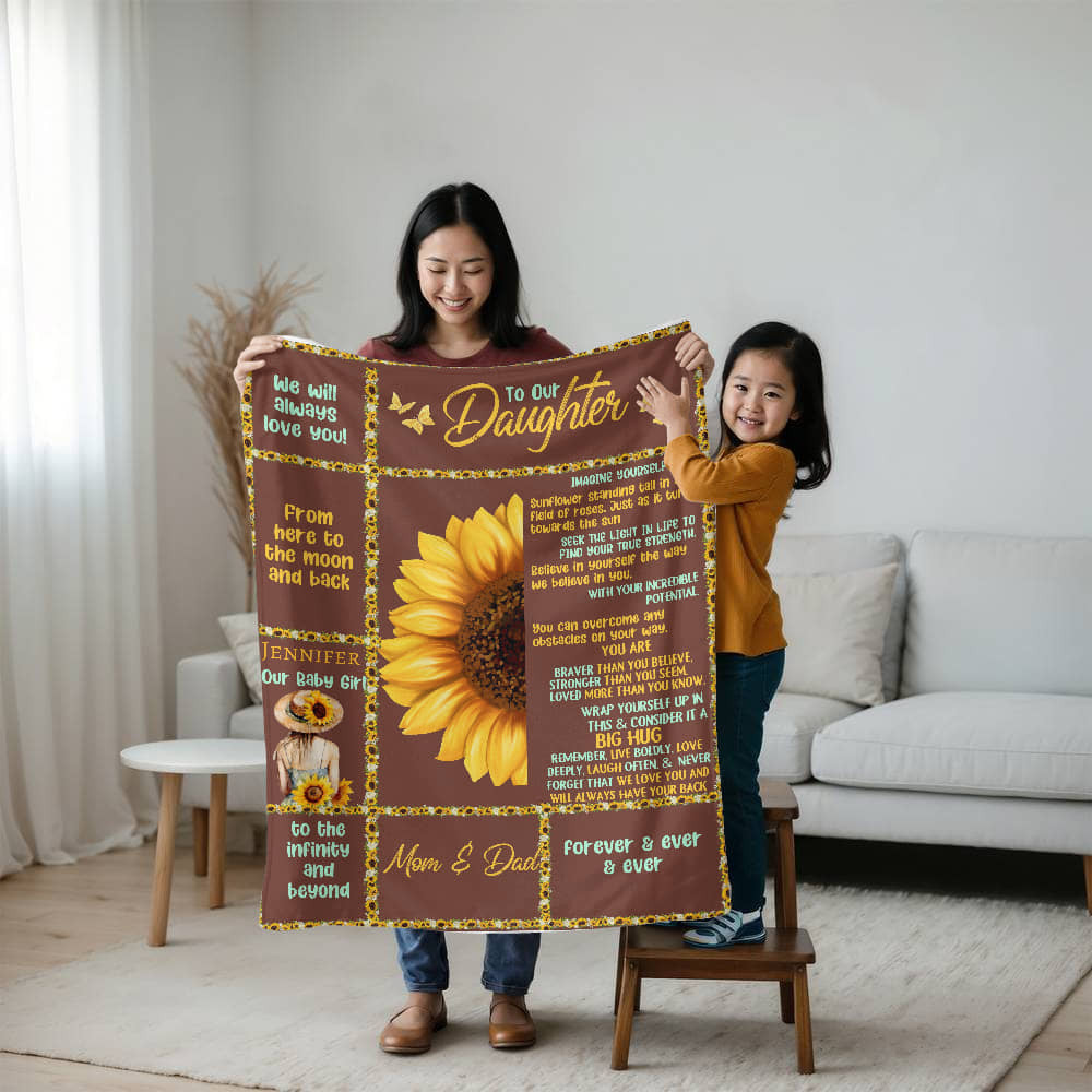 A Sunflower T Sections Daughter from Dad Sherpa or Fleece Blanket (3:4)