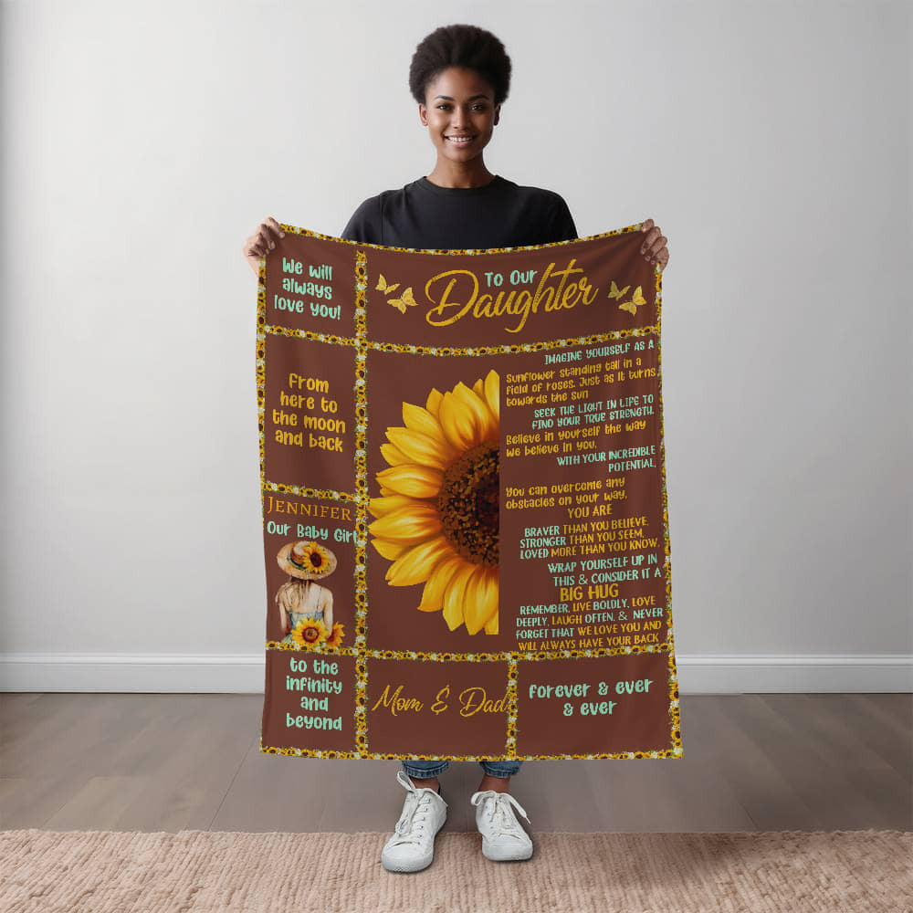 A Sunflower T Sections Daughter from Dad Sherpa or Fleece Blanket (3:4)