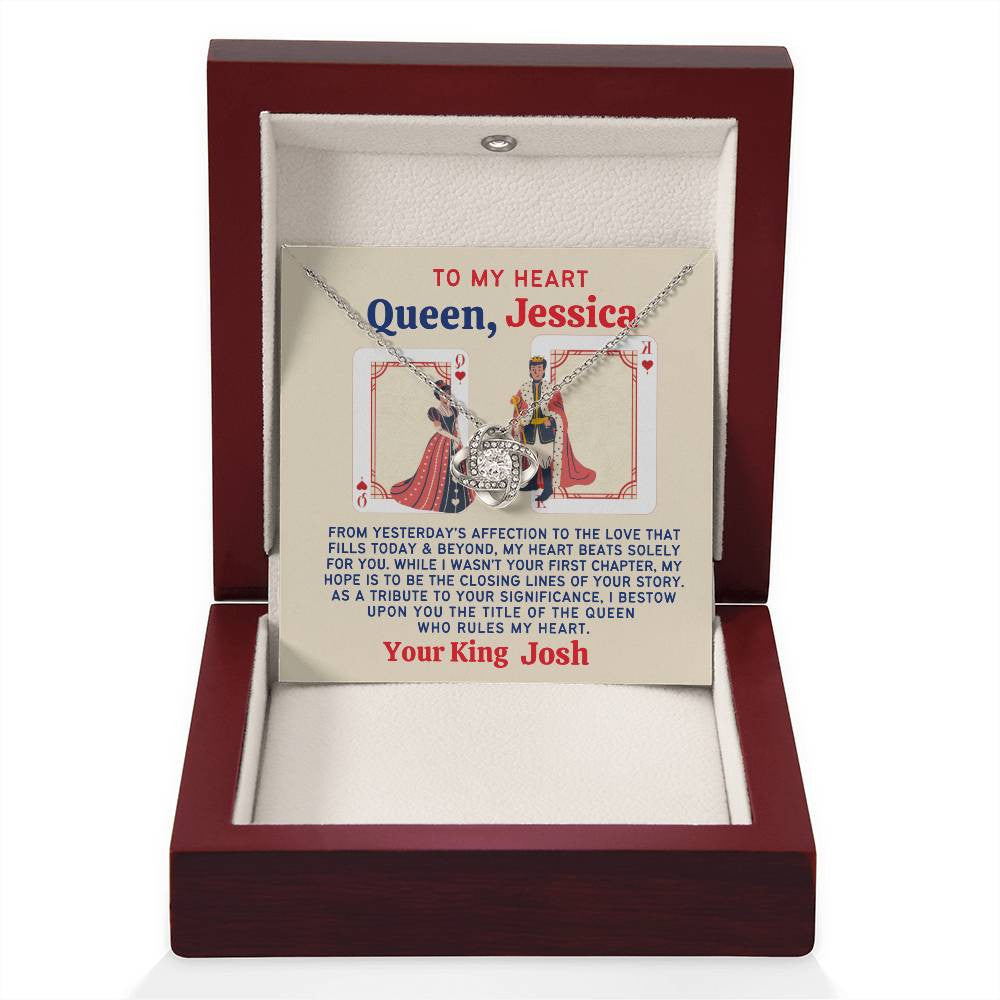 A My Queen Love Knot Necklace from Husband, Boyfriend or Sweethear (Yellow & White Gold Variants)