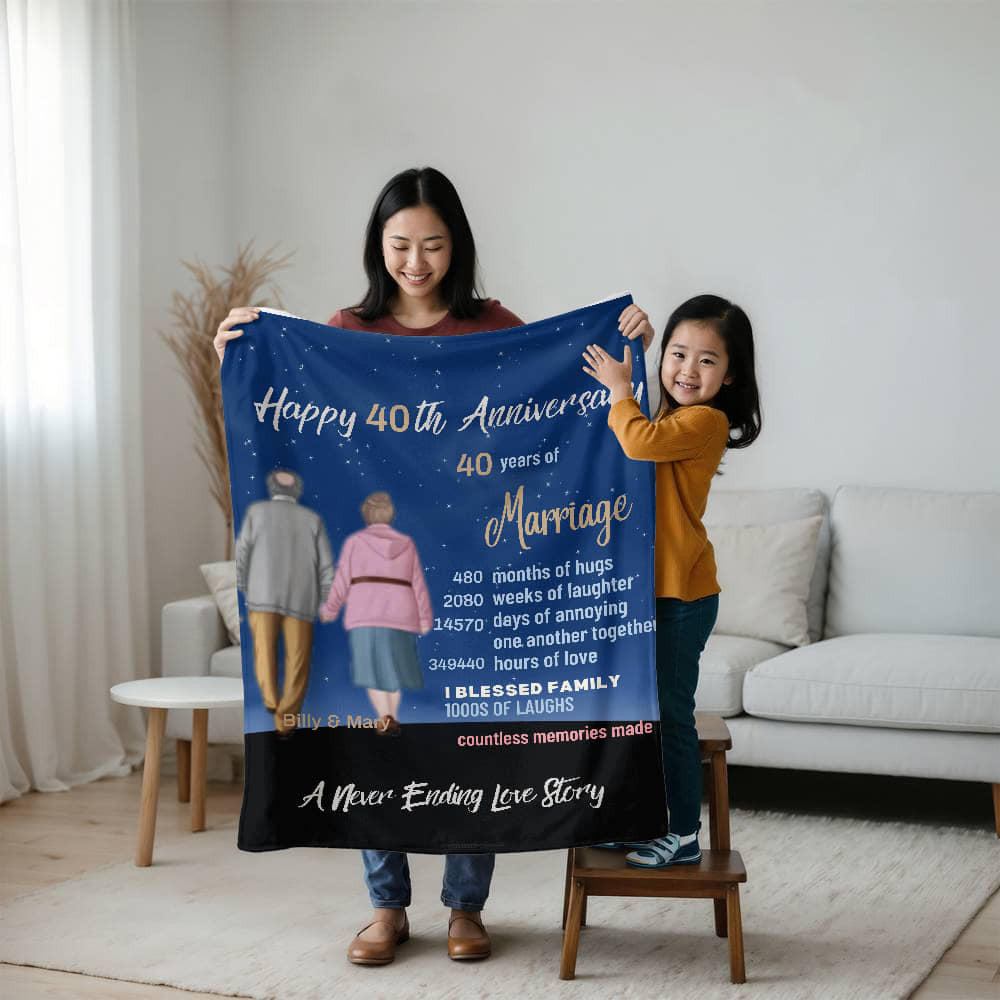 A Personalized Anniversary Older Couple Sherpa or Fleece Blanket