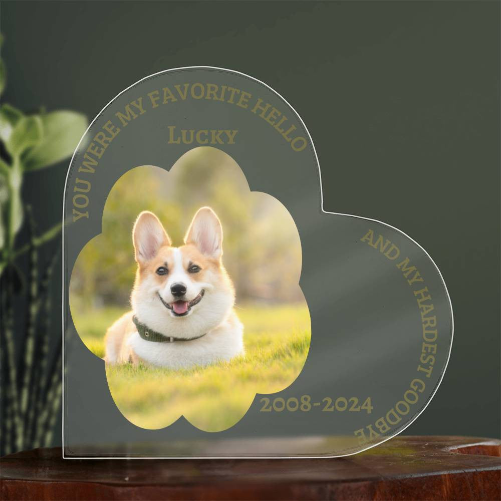 A Dog Memorial Acrylic Heart Shaped Plaque