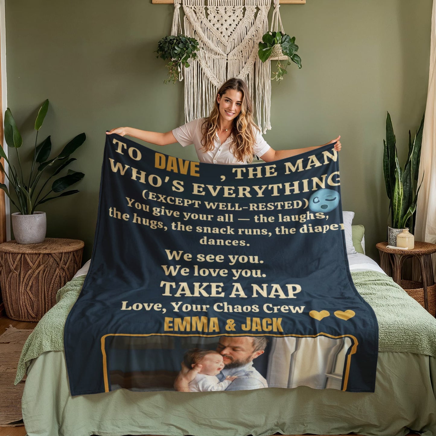 Custom Fleece Sherpa Woven Love Blanket for a New Dad