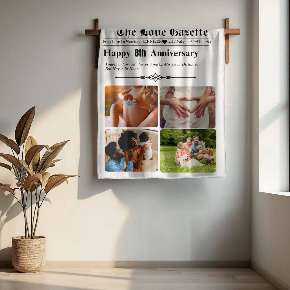 A Newspaper Personalized Anniversary Love Blanket, Choose from Sherpa or Fleece Type