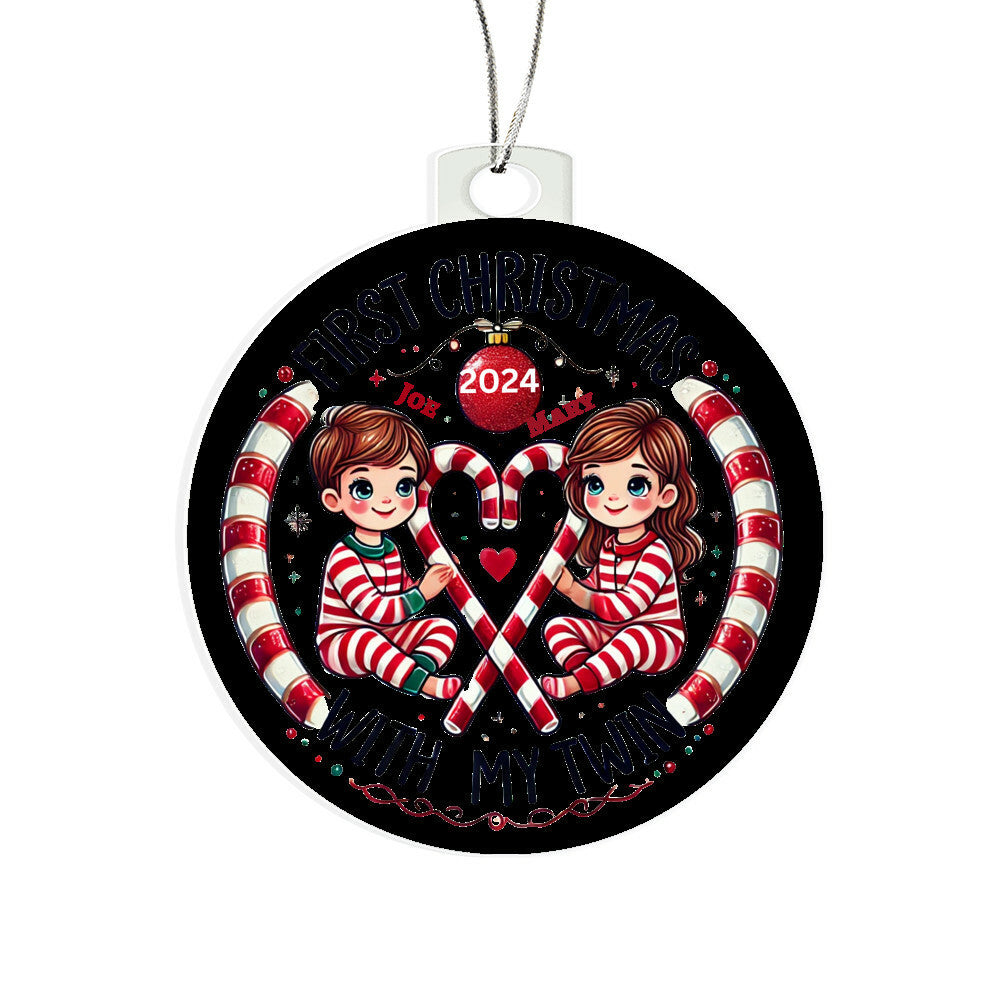 Custom Cute Ornament For Twin Girl Boy First Christmas Newborn Baby Custom Names Year Holiday Family Celebration Keepsake Tree Acrylic Décor