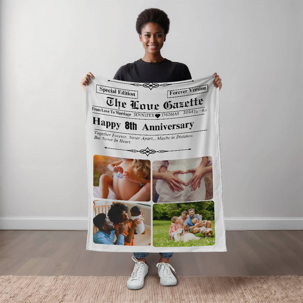 A Newspaper Personalized Anniversary Love Blanket, Choose from Sherpa or Fleece Type