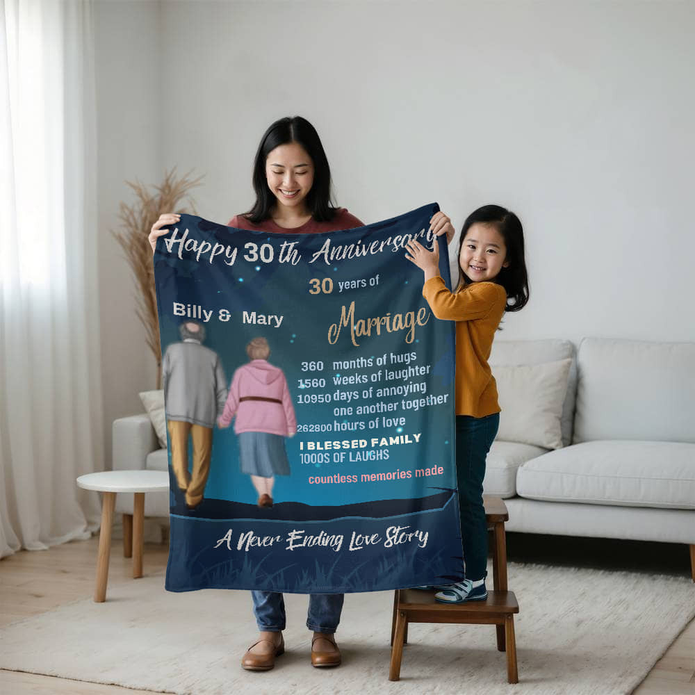 An Aniversary Personalized Sherpa or Fleece Blanket for Older Couple