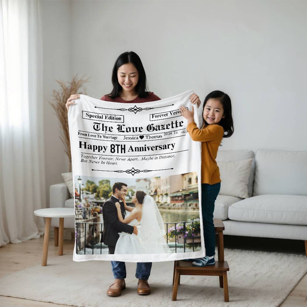 A Personalized Newspaper Love Sherpa or Fleece Blanket