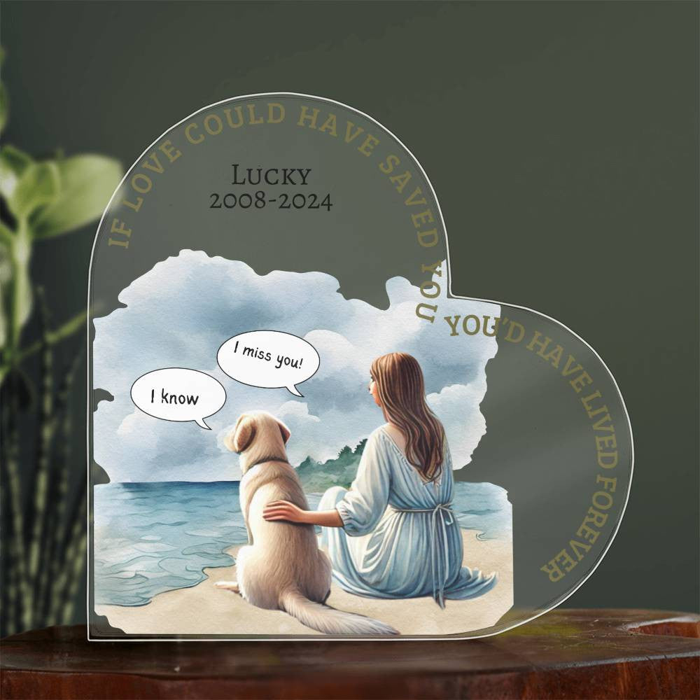 A Dog Memorial Acrylic Heart Shaped Plaque - sitting together