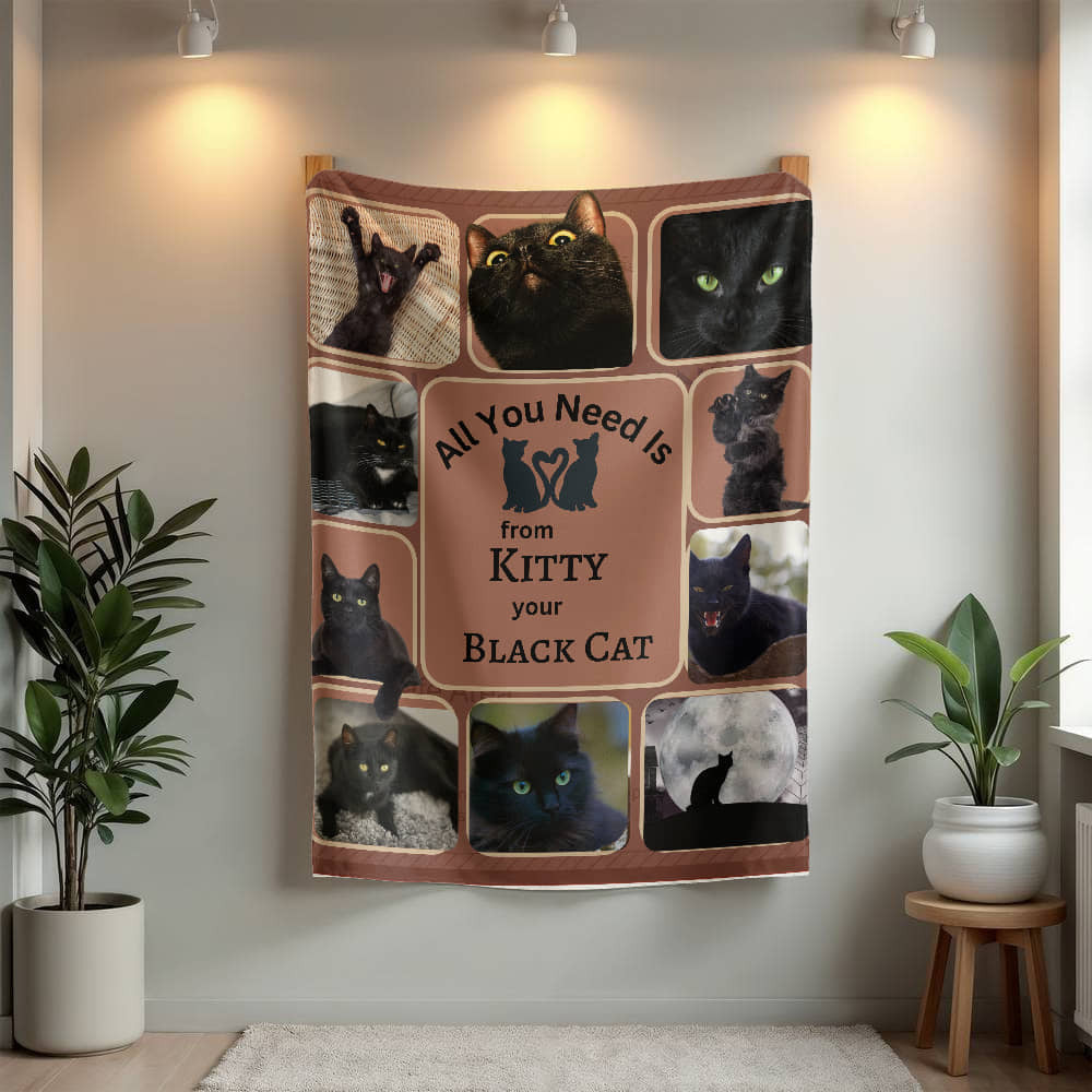 A Photo Personalized Cat Sherpa or Fleece Blanket