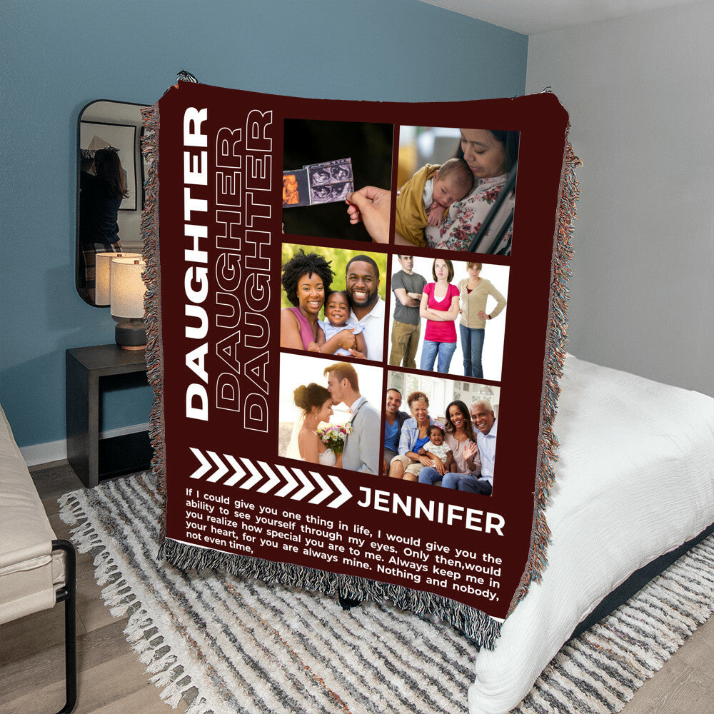 To My Daughter Heirloom Woven Blanket Colour (with 6 custom photos, heartfelt quote, personalized with her name