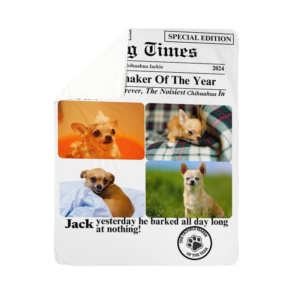 A Personalized Five Photos Newspaper Dog Sherpa or Fleece Blanket