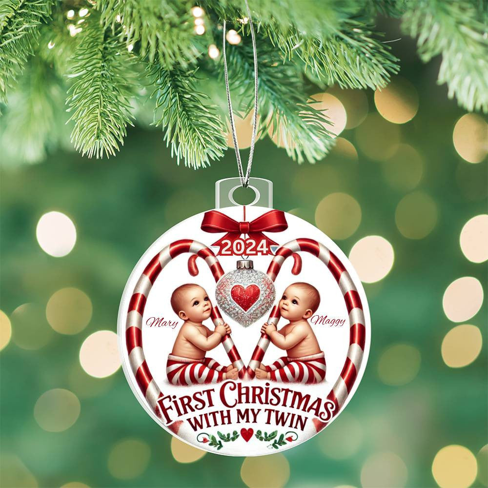 Custom Gift For Twin Girls First Christmas Ornament for Newborn Daughters With Their Names Year Holiday Tree Acrylic Family Keepsake Plaque
