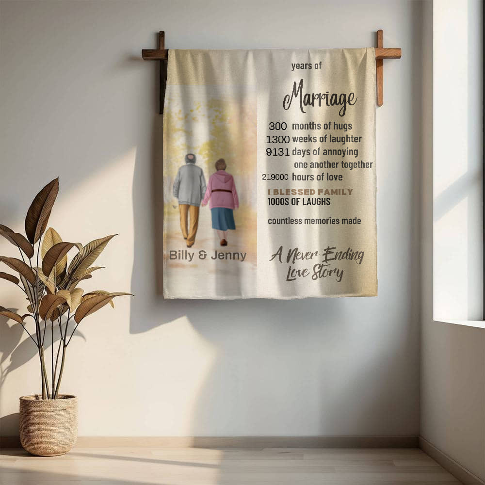 A Personalized Anniversary Old Couple Sherpa or Fleece Blanket