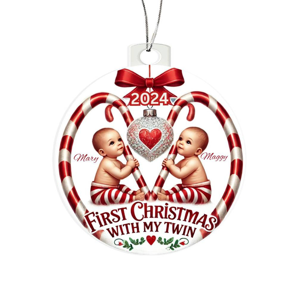 Custom Gift For Twin Girls First Christmas Ornament for Newborn Babies With Their Names Year Holiday Tree Acrylic Plaque Family Keepsake