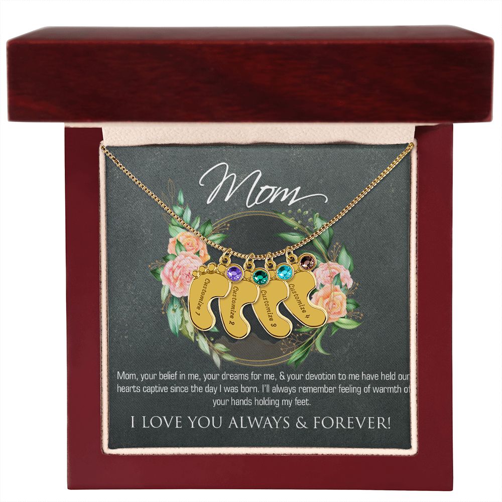 Necklace for mom, baby foot.