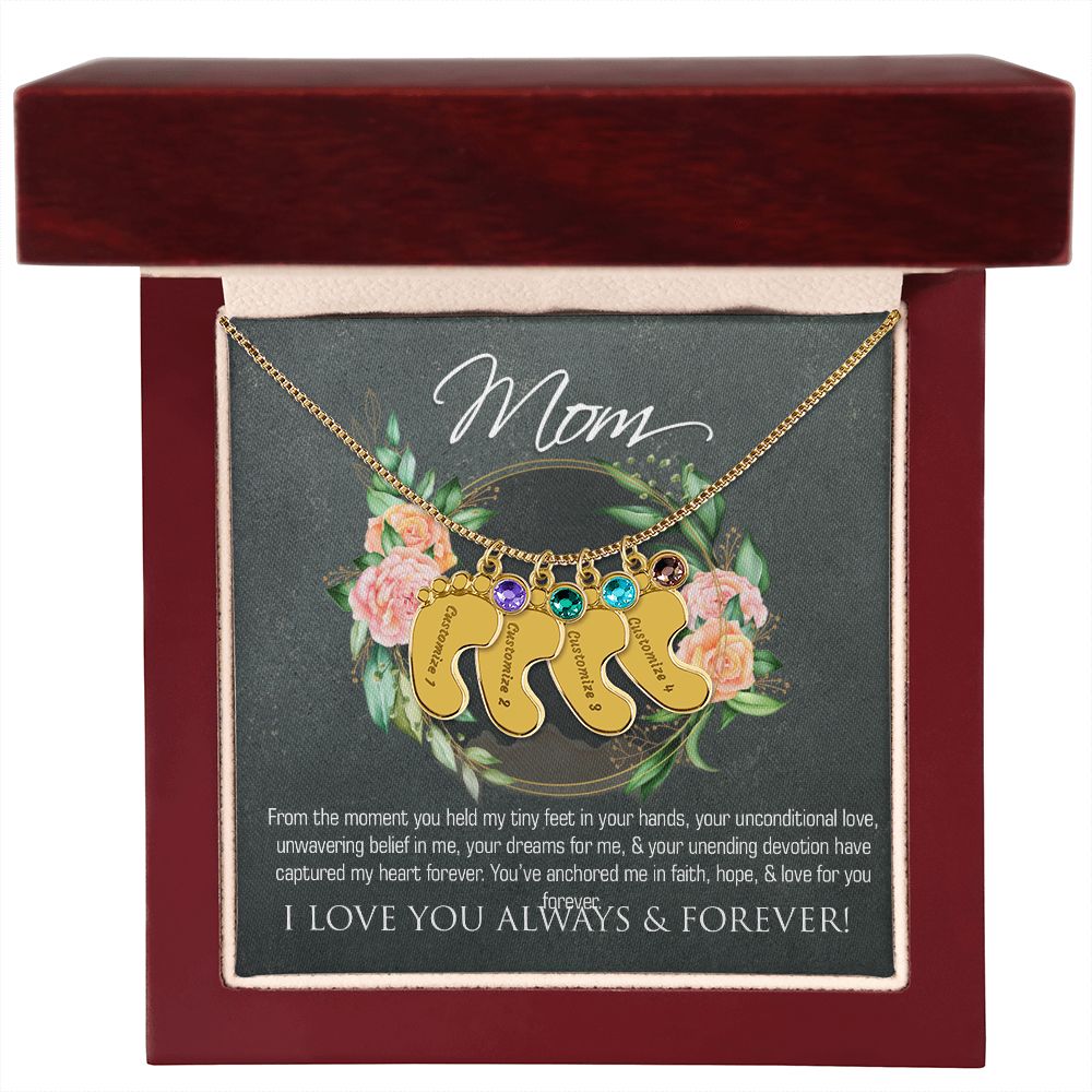 Necklace for mom, baby foot.