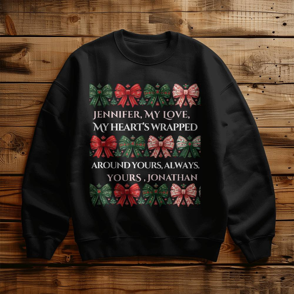 Customized Christmas sweatshirt for girlfriend funny coquette custom names white crewneck bow wife shirt cute chinoiserie sweater love gift