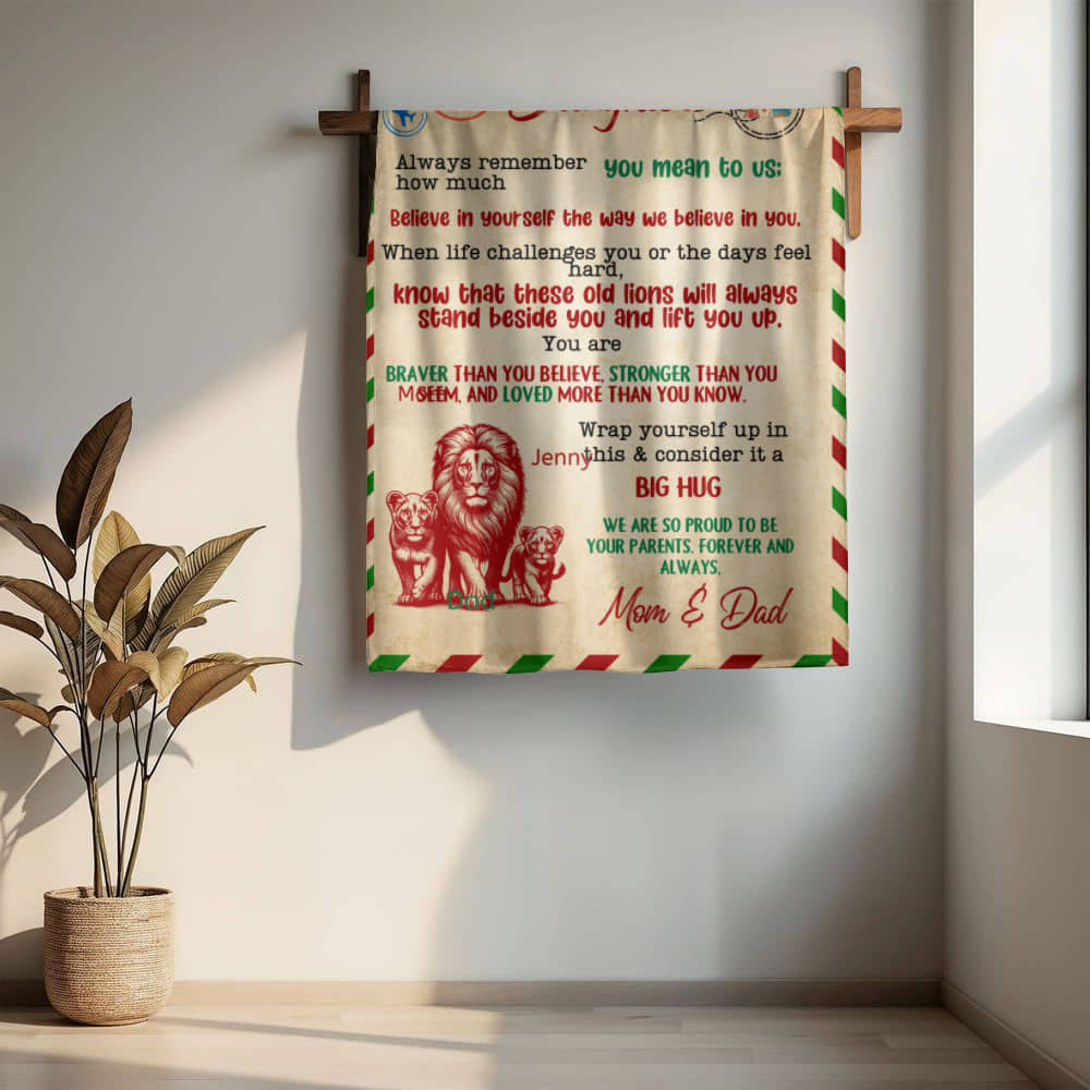 A Letter to Daughter from Mom photo name heirloom, sherpa or fleece vintage red lion blanket