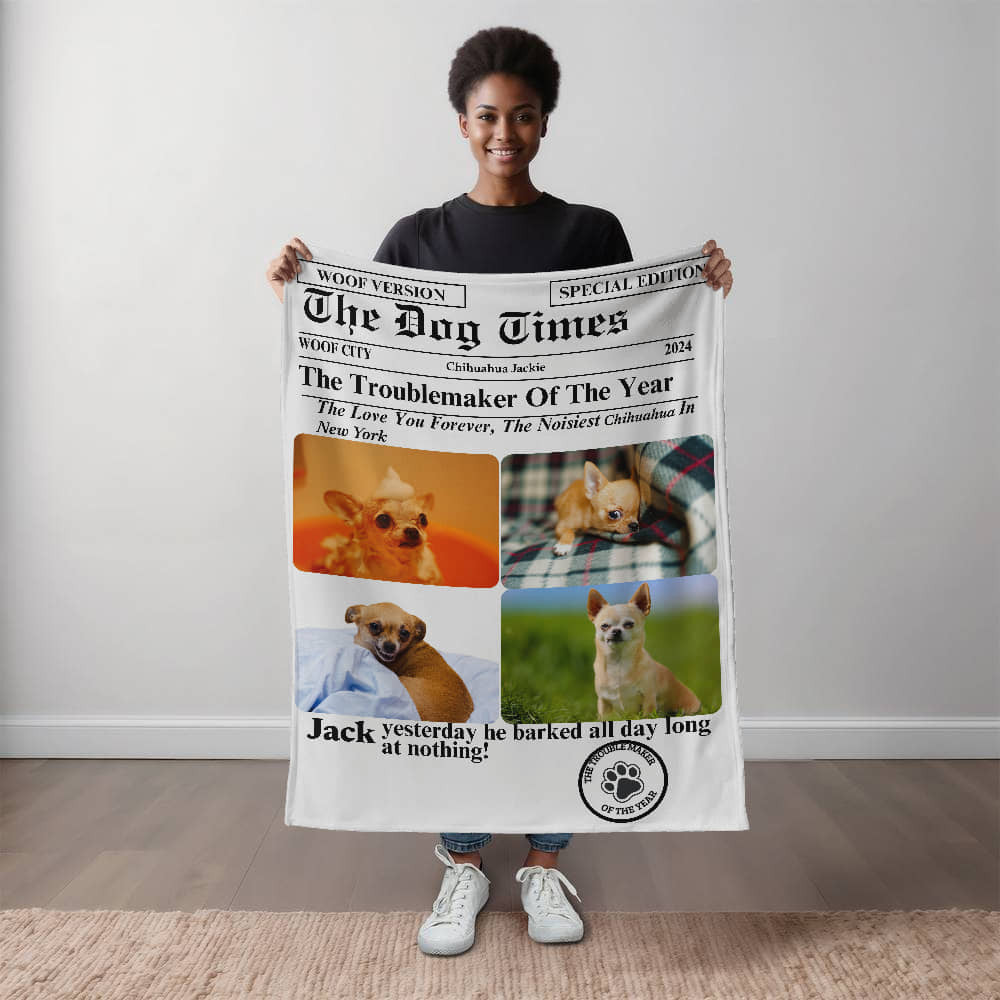 A Personalized Five Photos Newspaper Dog Sherpa or Fleece Blanket