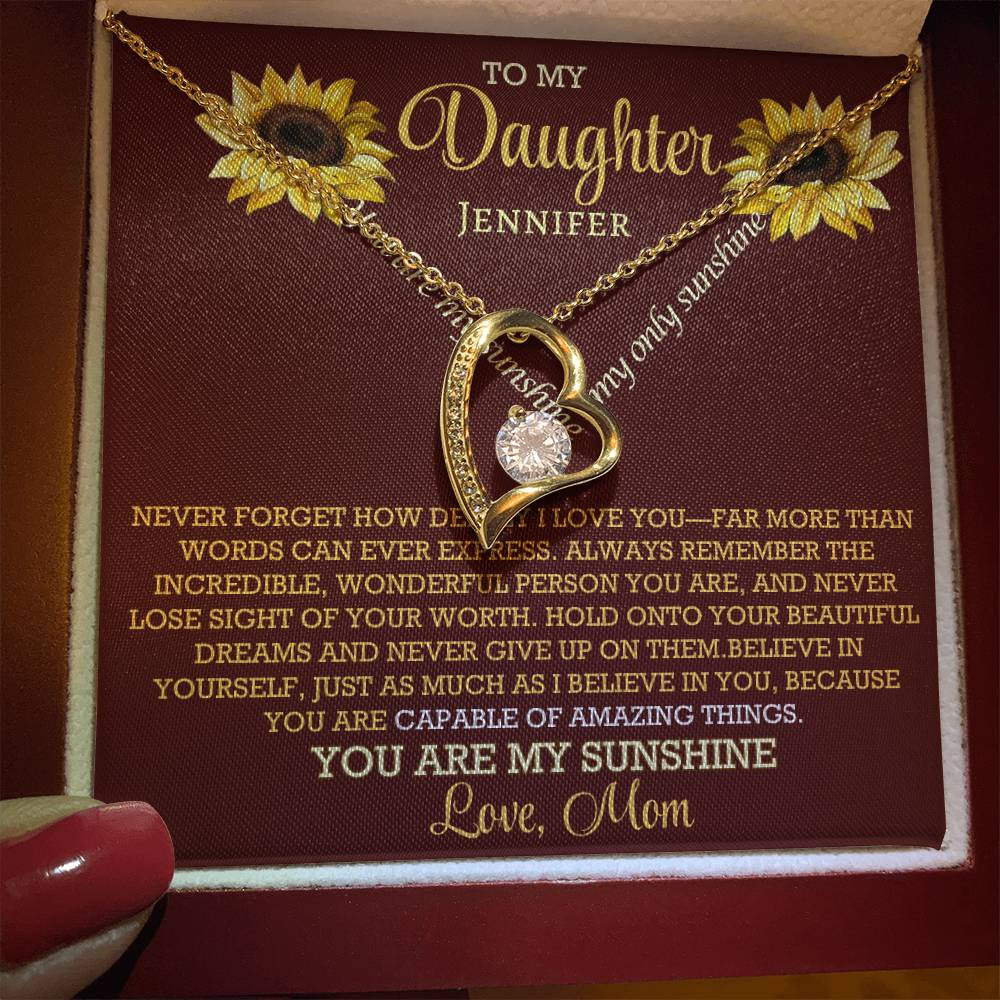 A Sunflower message and Forever Love Necklace for a Daughter from Mom