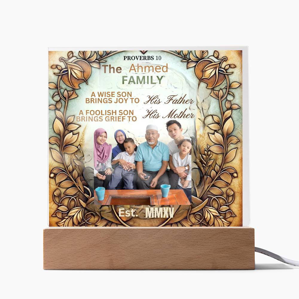 Custom Religious Gift with Biblical Verse Acrylic Table Stand Inspirational Christian Family LED Lighted Plaque Personalized Catholic Art