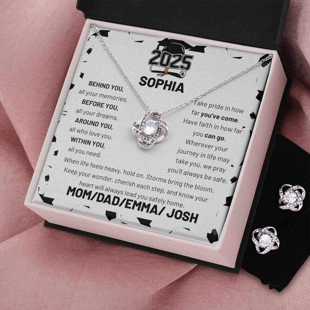 Love Knot Earring & Necklace Set for a Graduate