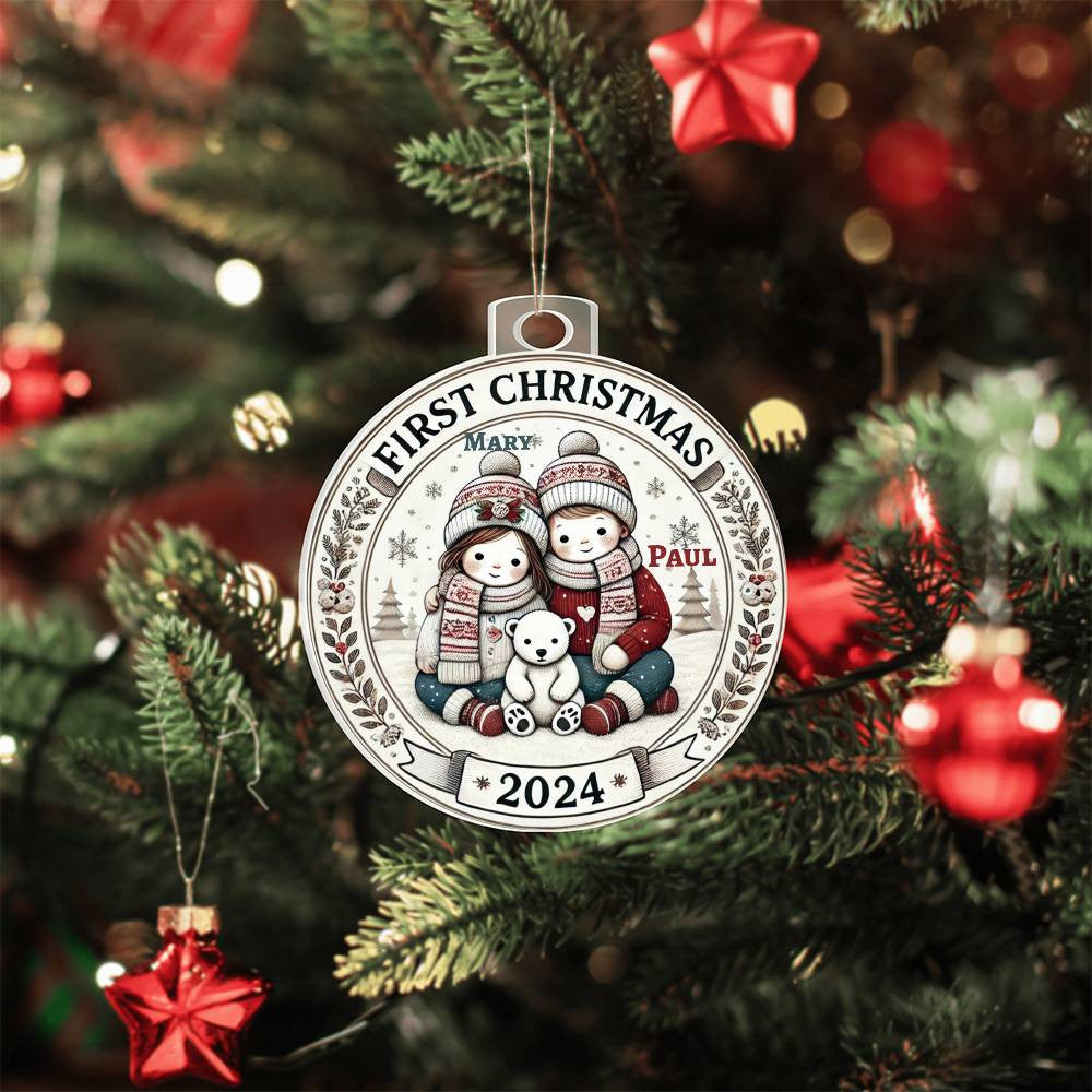 Custom Cute Ornament For Twin Girl Boy First Christmas Newborn Baby Custom Names Year Holiday Family Celebration Keepsake Tree Acrylic Décor