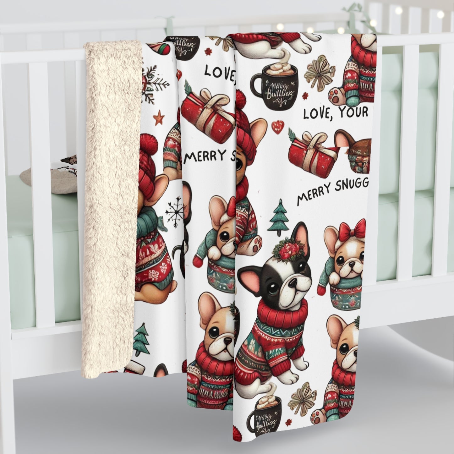 French Bulldog Sherpa Christmas Blanket for Dog Mom, Frenchie Mom