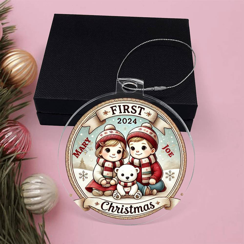 Custom Ornament For Twin Girl Boy First Christmas Newborn Babies Names Year Holiday Family Keepsake Celebration Acrylic Plaque Tree Décor