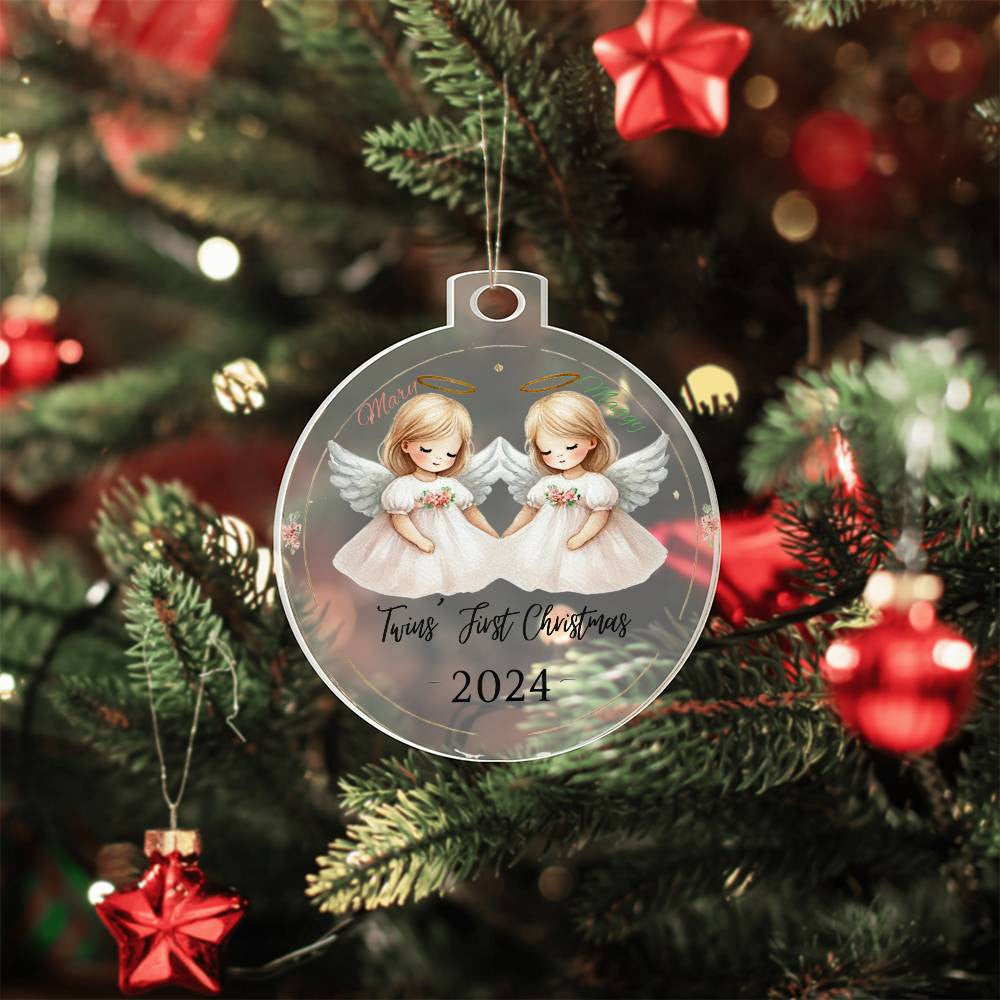 Personalized Ornament For Twin Girls First Christmas Newborn Daughters Custom Names Year Holiday Keepsake Family Celebration Angels Decor