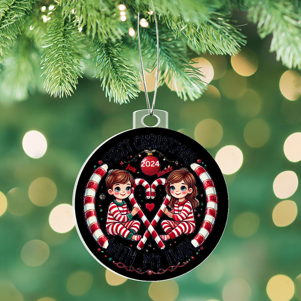Custom Cute Ornament For Twin Girl Boy First Christmas Newborn Baby Custom Names Year Holiday Family Celebration Keepsake Tree Acrylic Décor