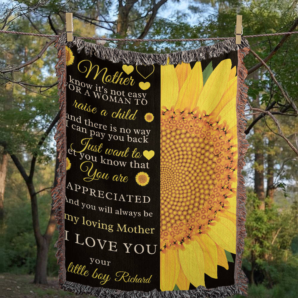 A Sunflower Woven Blanket for Mom from the Son